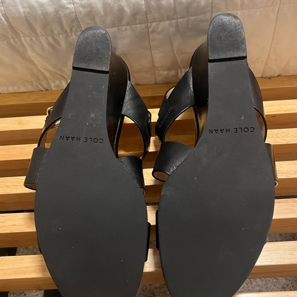 Cole Haan Black Wedge Sandals with Modern Design - Picture 7 of 7